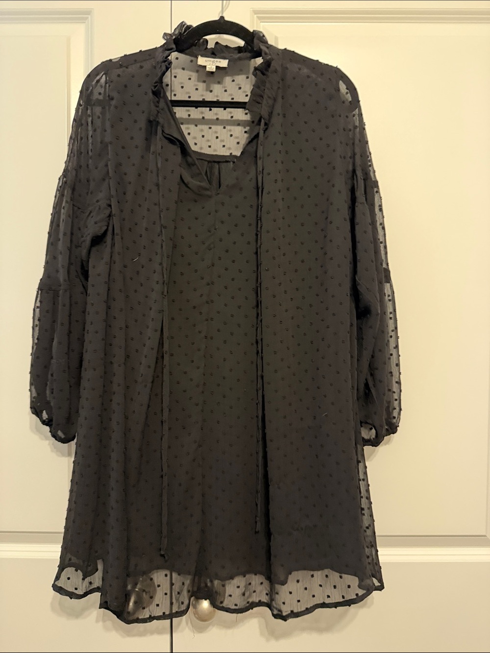 Umgee Black Sheer Swiss Dot Long Sleeve Dress